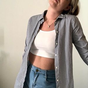 Blue and white stripe J Crew button up long